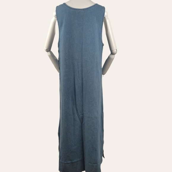 Vintage 1990s Celestial Heart Jumper Dress Chambray Applique Folk Art Grunge 8 - Picture 6 of 13